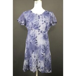 All That Jazz Dress Womens 7/8 Purple Floral Chiffon Mini A-Line Tie Back Lined